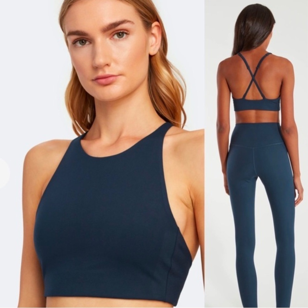 Girlfriend Collective Topanga Halter Sports Bra Dark Blue Size Small
